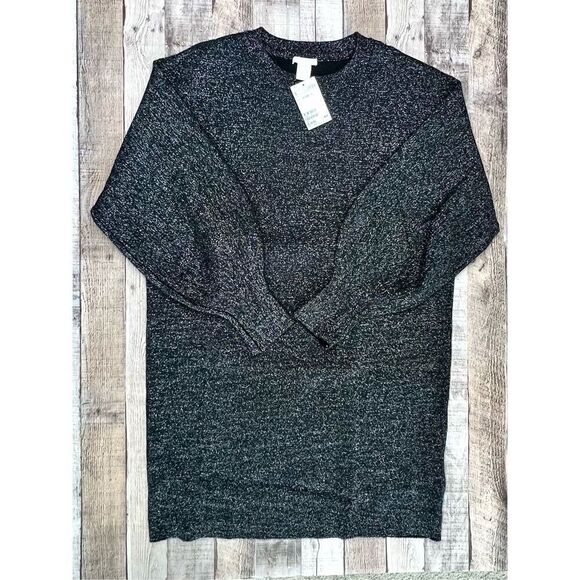 NWT H&M Crew Neck Black Sparkle Metallic Sweater Dress sz MEDIUM - Picture 5 of 11